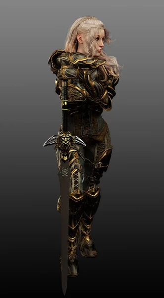 Female Warrior Knight Fantasy Medieval Armor — Stok Foto