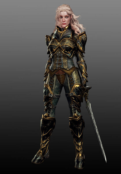Female Warrior or Knight in Fantasy Medieval Armor