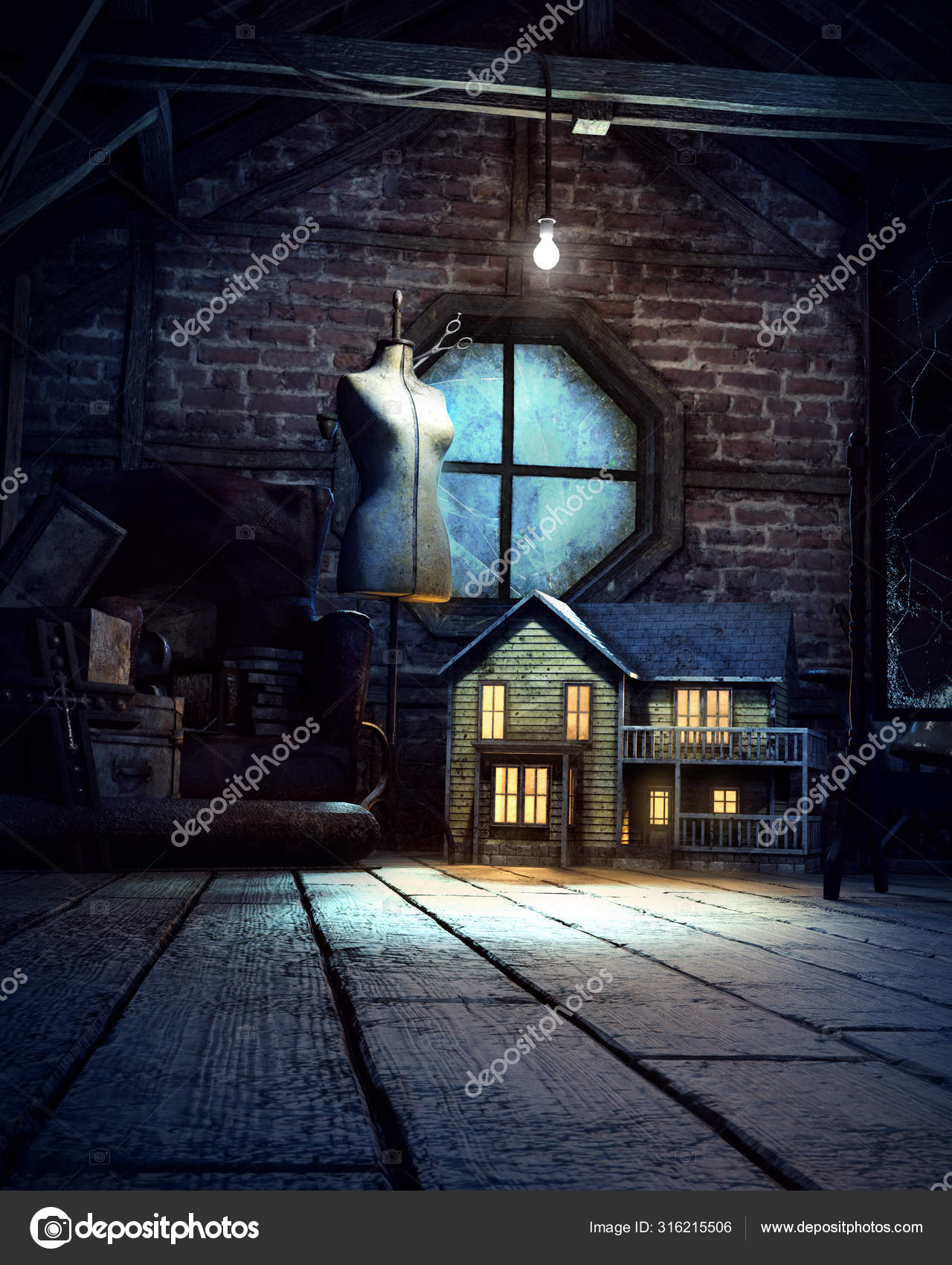 Spooky Dark Attic Doll House Stock Photo by ©Ravven 316215506