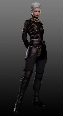 Soluk SciFi, Steampunk veya Siyah Zırhlı Beyaz Saçlı Fantezi Suikastçısı