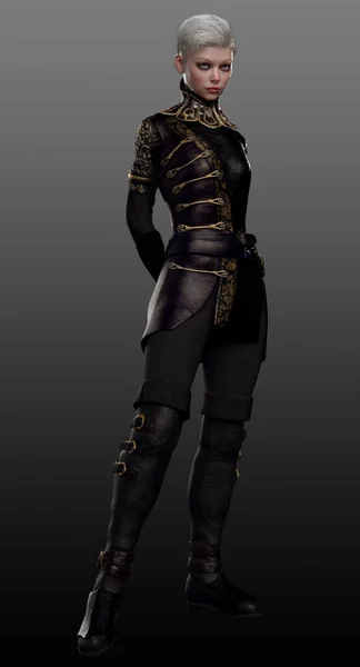 Blada Scifi Steampunk Czy Fantasy Assassin Siwymi Włosami Czarnej Skórzanej — Zdjęcie stockowe