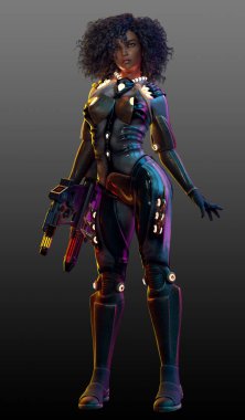 Bilim Kurgu Zırhlı POC Uzay Kızı, Afrikalı Amerikalı Genç Kız