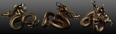 Fantasy Asian Dragon, Gold clipart