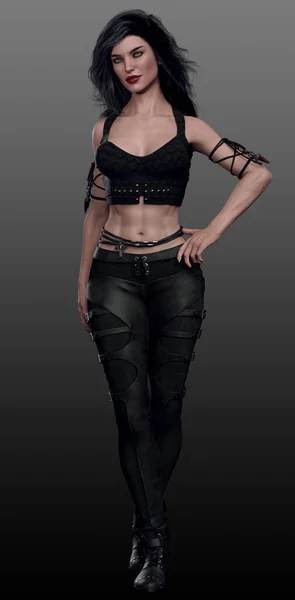 Urban Fantasy Assassin Woman in Black Leather