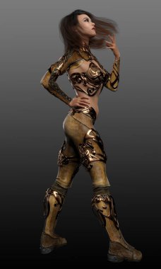 Fantazi Zırhlı Büyücü Kadın Bronz Metal ve Aksiyon Poz Deri