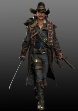 Cutlass ve Pistol ile Steampunk Korsanı