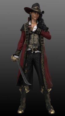 Dişi Steampunk Korsan Kadın Kılıcı ve Tabancası
