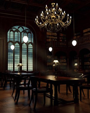 CGI Render Oxford University Fantasy Library clipart