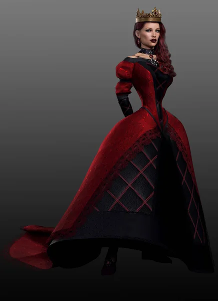 Fairytale Wicked Queen Red Black Dress — Stock Photo, Image