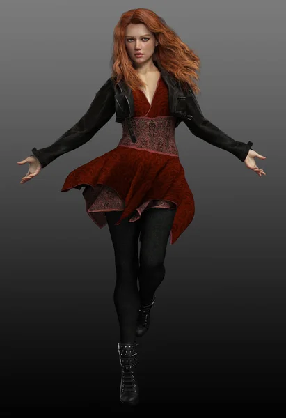 Urban Fantasy Magic Academy Mage Red Hair — Stock Photo, Image