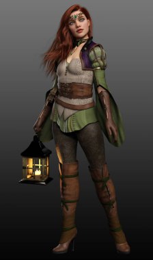 Uzun Kızıl Saçlı Deri Zırhlı Fenerli Büyücü