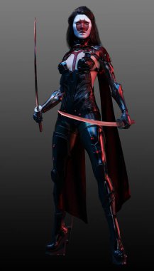 Katana kılıçlı Scifi Cyborg Samuray Kadın Savaşçısı