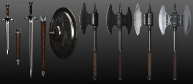 Ancient Medieval Fantasy Weapons, CGI Renders clipart