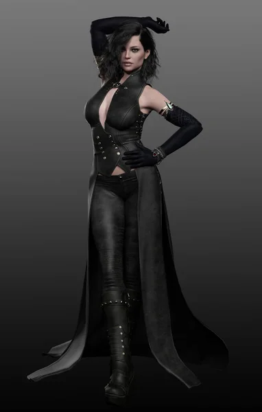 Sexy Vampire Witch Urban Fantasy Woman Black Leather — Stock Photo, Image