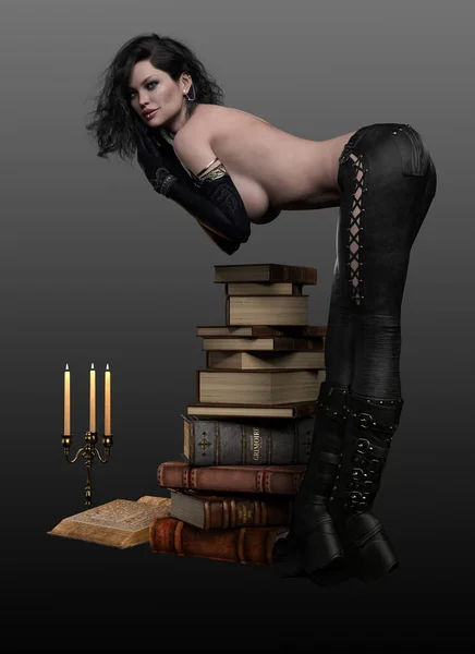 Sexy Vampire Witch Urban Fantasy Woman Black Leather — Stock Photo, Image