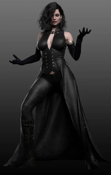 Sexy Fantasy Vampire Witch Black Leather — Stock Photo, Image