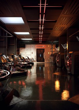 Bilim Kurgu Uzay İstasyonu Kontrol Merkezi İçi