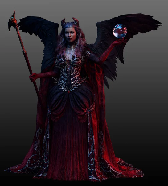Dark Fae Poc Queen Mit Black Wings — Stockfoto