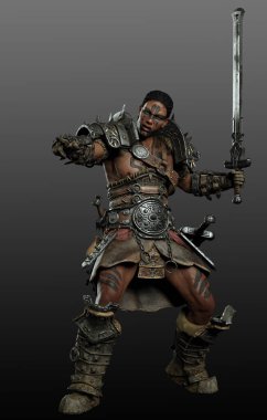 Fantasy Barbarian Fighter or Warrior, POC Male with Armor and Sword clipart