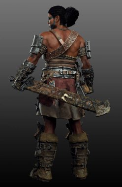 Fantasy Barbarian Fighter or Warrior, POC Male with Armor and Sword clipart