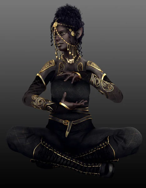 Black and Gold PoC Mage or Fantasy Warrior with gikd Headdress