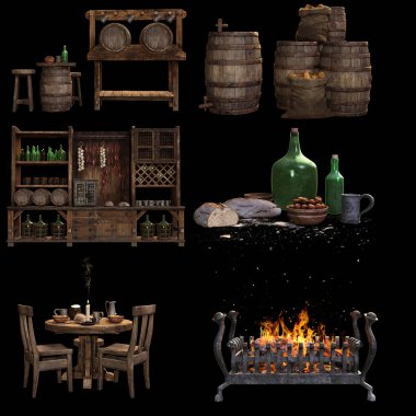 Taverna ya da Inn için Ortaçağ Fantezi Nesneleri