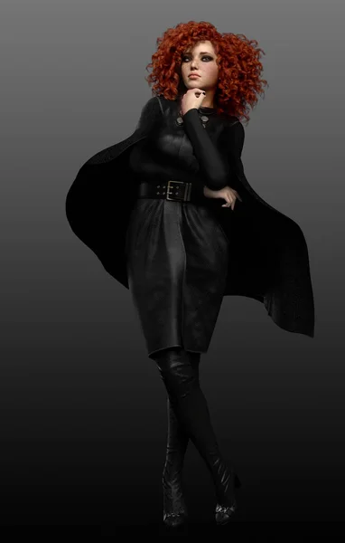ファンタジーレッドヘッドマジックアカデミーブラックの若い魔女 — ストック写真