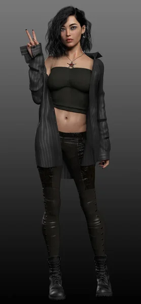 Urban Fantasy Woman in Leather Pants and Mans Shirt
