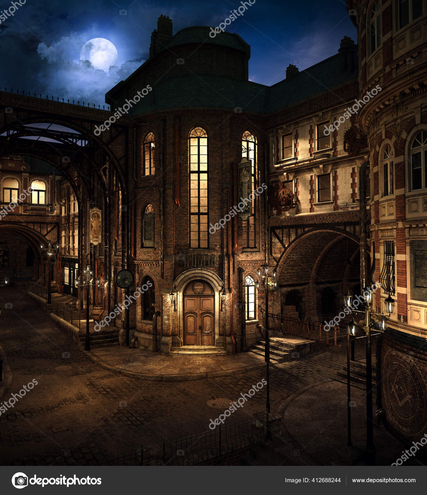 ファンタジースチームパンクシティ夜 ストック写真 C Ravven ファンタジースチームパンクシティ夜 ストック写真 C Ravven