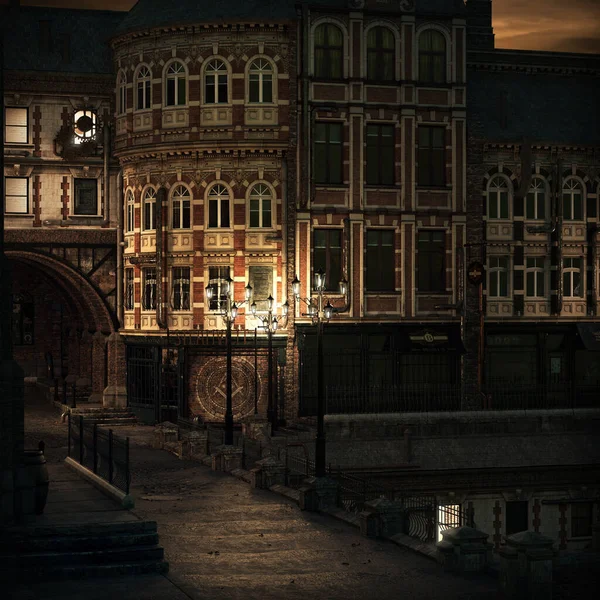 Fantasia Steampunk Cidade Noite — Fotografia de Stock