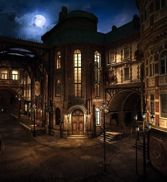 Φαντασία Πόλη Steampunk Νύχτα — Φωτογραφία Αρχείου