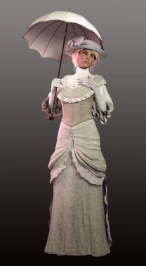 Viktorya Dönemi veya Edwardian Steampunk Şemsiyeli Kadın