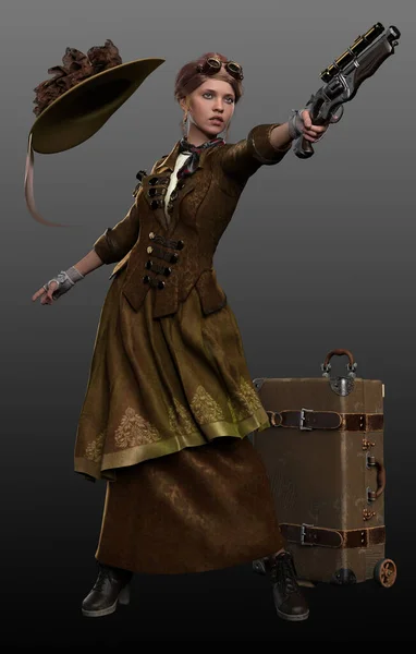 Steampunk Mulher Vitoriana Explorador Viajante — Fotografia de Stock