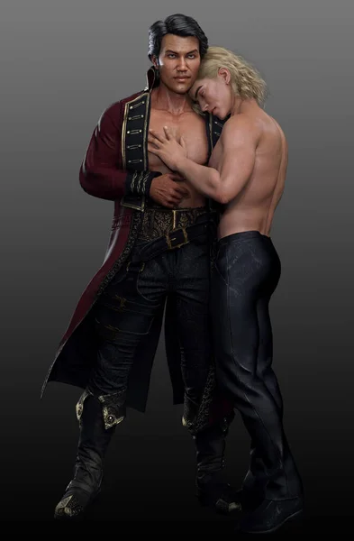 Romantic Couple Embrace Fantasy Pirate — Stock Photo, Image