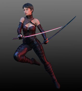 Katanalı Bilim Kurgu Kadını Eylem Pozu