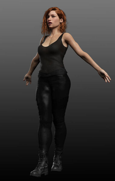 Urban Fantasy Woman Mage in Leather and Denim in Action Pose