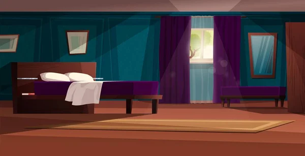 Dormitorio interior moderno con muebles vector ilustración de dibujos animados . — Vector de stock