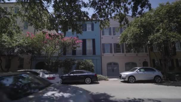 Szivárvány Házak Történelmi Házak Mentén Akkumulátor Charleston South Carolina Jul — Stock videók