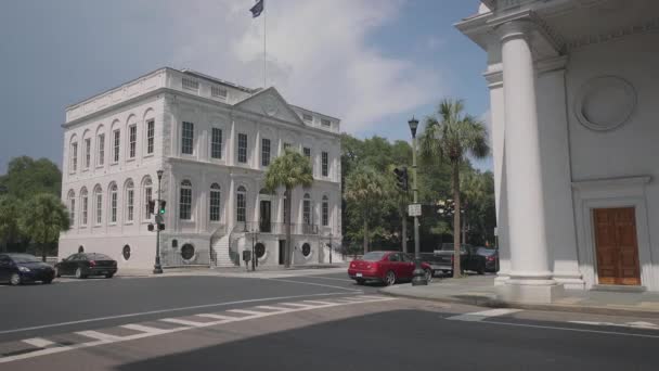 Historische Straßen Und Saint Michael Church Charleston South Carolina Usa — Stockvideo