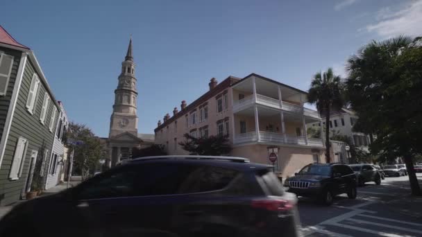 Tarihi Sokaklar Philips Kilise Charleston South Carolina Abd Ağustos 2016 — Stok video