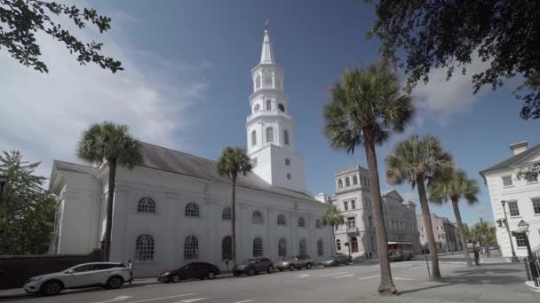 Történelmi Utcákon Szent Mihály Templom Charleston South Carolina Usa Augusztus — Stock videók