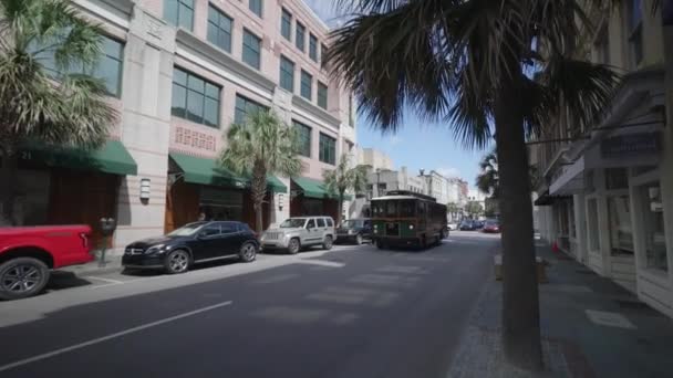 Die Innenstadt Von Charleston Mit Modischen Geschäften Charleston South Carolina — Stockvideo