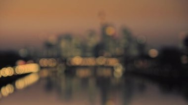 Frankfurt am Main manzarası ile yüksek binalar ve Finans Merkezi akşamları. Frankfurt, Hesse, Almanya, Europe