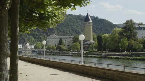 Torre Agua Emblemática Llamada Quellenturm Bad Ems Balneario Curativo Con — Vídeos de Stock