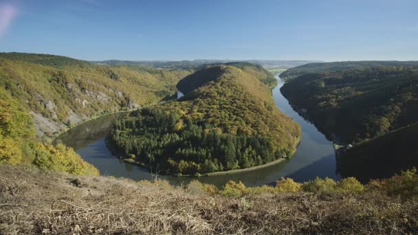 Saar Loop Cloef Famous View Point Saarschleife Cloef Oct 2016 — Stock Video