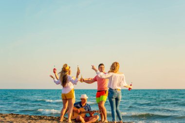 Bir grup arkadaş sahilde eğleniyor.