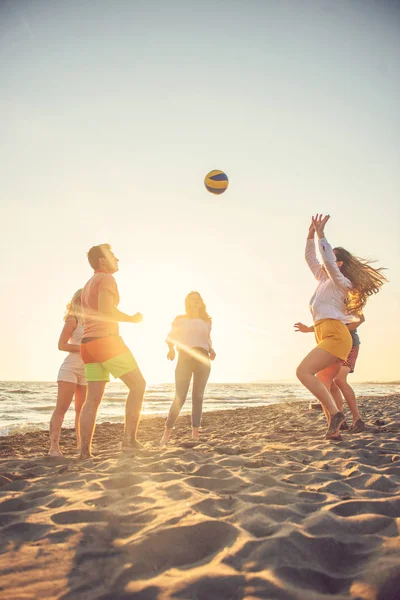 Gruppo di amici godono sulla spiaggia — Foto Stock