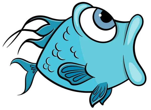 Kreslená Modrá Ryba Otevřenou Pusou Bílém Pozadí — Stockový vektor