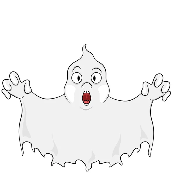 Cute White Ghost Halloween Isolated Vector — Stock Vector