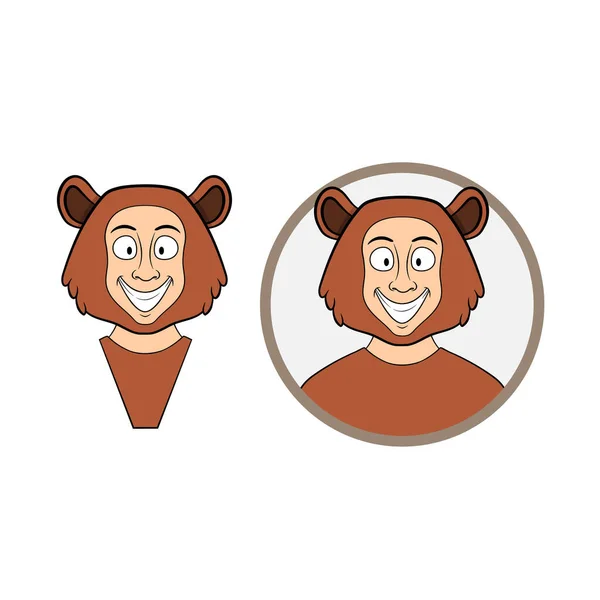 Προτομή Ενός Χαμογελαστού Άντρα Κινουμένων Σχεδίων Ντυμένος Σαν Καφέ Αρκούδα — Διανυσματικό Αρχείο